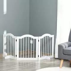 PawHut 3 Panels Dog Gate w/ Support Feet Fence Safety Barrier Freestanding Wood White - 2