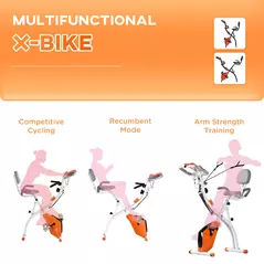 HOMCOM 2-in-1 Folding Exercise Bike with 8-Level Magnetic Resistance, Arm Resistance Band, Pulse Sensor, Orange - 7