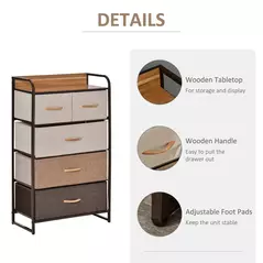 HOMCOM 5-Drawer Dresser Tower 3-Tier Storage Organizer with Steel Frame Wooden Top for Bedroom Hallway Closets - 6