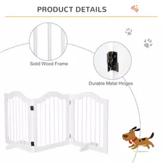 PawHut 3 Panels Dog Gate w/ Support Feet Fence Safety Barrier Freestanding Wood White - 6