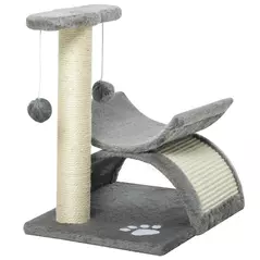 PawHut Cat Tree, Cat Tower for Kittens with Rotatable Top Bar, Sisal Scratching Post, Tunnel, Dangling Balls - Grey - 7