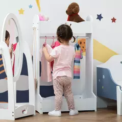 HOMCOM Kids Clothes Rail Wooden Hanging Rack with Storage Shelves Children Garment Freestanding Wardrobe for 3-8 Years Toddler, White - 7