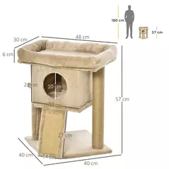 PawHut Cat Tree Tower for Indoor Cats Cat Scratching Post Climbing Activity Centre w/Jute Scratching Pad, Toy Ball, Cat House - Coffee - 3