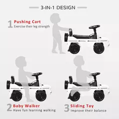 HOMCOM 3 in 1 Kids Ride On Car G350 Licensed Foot To Floor Slider Toddler Push Along NO POWER White 12-36 months - 4
