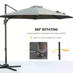 Outsunny 3(m) Offset Parasol Cantilever Hanging Umbrella 360° Rotation w/ Base Dark Grey - 4