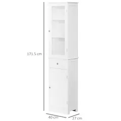 kleankin Bathroom Storage Cabinet with 3-tier Shelf Drawer Door, Floor Cabinet Free Standing Tall Slim Side Organizer Shelves, White - 3