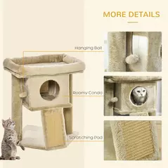 PawHut Cat Tree Tower for Indoor Cats Cat Scratching Post Climbing Activity Centre w/Jute Scratching Pad, Toy Ball, Cat House - Coffee - 5