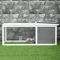 PawHut Rabbit Hutch Guinea Pig Hutch Wooden Small Animal Cage Rabbit Run Duck House with Openable Roof for Indoor Outdoor 115 x 66 x 47.5 cm - 9