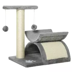 PawHut Cat Tree, Cat Tower for Kittens with Rotatable Top Bar, Sisal Scratching Post, Tunnel, Dangling Balls - Grey - 1