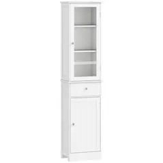 kleankin Bathroom Storage Cabinet with 3-tier Shelf Drawer Door, Floor Cabinet Free Standing Tall Slim Side Organizer Shelves, White - 1