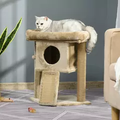 PawHut Cat Tree Tower for Indoor Cats Cat Scratching Post Climbing Activity Centre w/Jute Scratching Pad, Toy Ball, Cat House - Coffee - 2