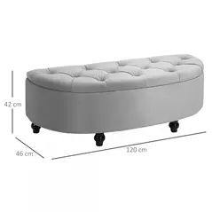 HOMCOM Semi-Circle Ottoman Storage Bench, Bed End Bench, Tufted Upholstered Window Seat Footrest Stool with Rubberwood Legs for Bedroom & Entryway, 120 x 46 x 42 cm, Light Grey - 3