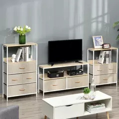 HOMCOM TV Stand Cabinet with 2 Foldable Drawers - Maple Colour - 7