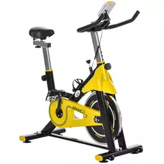 HOMCOM Exercise Bike, with 6kg Flywheel Belt Drive, Adjustable Resistance, LCD Display - Yellow - 1
