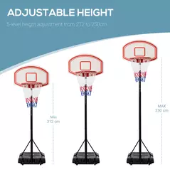 HOMCOM Portable Basketball Stand 175-215cm Adjustable Height Sturdy Rim Hoop w/ Large Wheels Stable Base Net Free Standing - 4