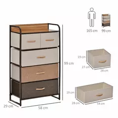 HOMCOM 5-Drawer Dresser Tower 3-Tier Storage Organizer with Steel Frame Wooden Top for Bedroom Hallway Closets - 3