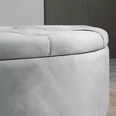 HOMCOM Semi-Circle Ottoman Storage Bench, Bed End Bench, Tufted Upholstered Window Seat Footrest Stool with Rubberwood Legs for Bedroom & Entryway, 120 x 46 x 42 cm, Light Grey - 9