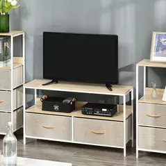 HOMCOM TV Stand Cabinet with 2 Foldable Drawers - Maple Colour - 2