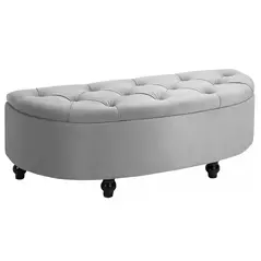 HOMCOM Semi-Circle Ottoman Storage Bench, Bed End Bench, Tufted Upholstered Window Seat Footrest Stool with Rubberwood Legs for Bedroom & Entryway, 120 x 46 x 42 cm, Light Grey - 1