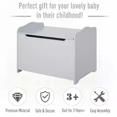 HOMCOM Wooden Kids Toy Box Children Storage Organizer Chest Safety Hinge Playroom Furniture Grey - 7