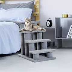 PawHut Dog Steps for Bed 4 Step Pet Stairs for Sofa Dog Cat Climb Ladder 63x43x60 cm Grey - 2