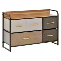 HOMCOM 5-Drawer Dresser, Linen Fabric Chest of Drawers, Dresser Tower Unit for Bedroom Hallway Entryway, Storage Organizer with Steel Frame Wooden Top - 1