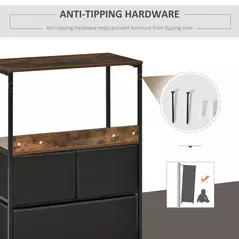 HOMCOM 3 Drawer Storage Chest Unit Home Cabinet w/ Shelves Home Living Room Bedroom Entryway Living Furniture, Black - 6