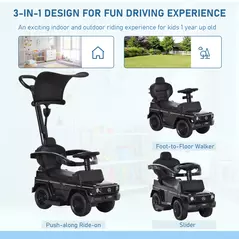 HOMCOM 3 in 1 Kids Children Ride on Push Car Toddler Sliding Car G350 Licensed Walker Foot to Floor Slider Push-Along with Horn Steering Wheel NO POWER Manual, Black - 4