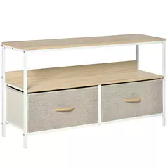 HOMCOM TV Stand Cabinet with 2 Foldable Drawers - Maple Colour - 1