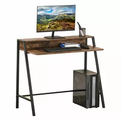 HOMCOM Writing Desk Computer Table Home Office PC Laptop Workstation Storage Shelf 100L x 45W cm Rustic Brown - 1