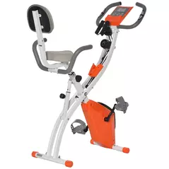 HOMCOM 2-in-1 Folding Exercise Bike with 8-Level Magnetic Resistance, Arm Resistance Band, Pulse Sensor, Orange - 1