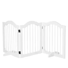 PawHut 3 Panels Dog Gate w/ Support Feet Fence Safety Barrier Freestanding Wood White - 1