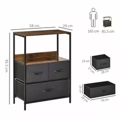 HOMCOM 3 Drawer Storage Chest Unit Home Cabinet w/ Shelves Home Living Room Bedroom Entryway Living Furniture, Black - 3