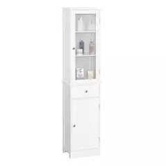 kleankin Bathroom Storage Cabinet with 3-tier Shelf Drawer Door, Floor Cabinet Free Standing Tall Slim Side Organizer Shelves, White - 1