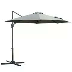 Outsunny 3(m) Offset Parasol Cantilever Hanging Umbrella 360° Rotation w/ Base Dark Grey - 1