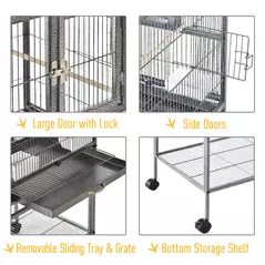 PawHut Large Bird Cage Parrot Cage with Divider, Slide Tray for Finch Canaries Parakeets Cockatiels, 95 x 45.5 x 102 cm - 5