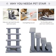 PawHut Dog Steps for Bed 4 Step Pet Stairs for Sofa Dog Cat Climb Ladder 63x43x60 cm Grey - 6