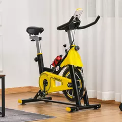 HOMCOM Exercise Bike, with 6kg Flywheel Belt Drive, Adjustable Resistance, LCD Display - Yellow - 2