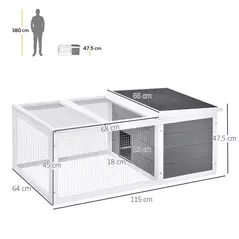 PawHut Rabbit Hutch Guinea Pig Hutch Wooden Small Animal Cage Rabbit Run Duck House with Openable Roof for Indoor Outdoor 115 x 66 x 47.5 cm - 3