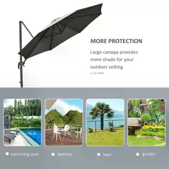 Outsunny 3(m) Offset Parasol Cantilever Hanging Umbrella 360° Rotation w/ Base Dark Grey - 7