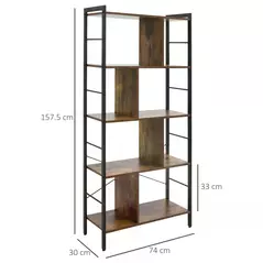 HOMCOM Industrial Storage Unit, 5 Tiers Bookcase with Open Compartments for Office Living Room, Bedroom, Rustic Brown and Black - 3