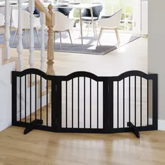 PawHut Freestanding Pet Gate Wooden Dog Gate with Support Feet Foldable Pet Fence Safety Barrier for the House Doorway Stairs Black - 2