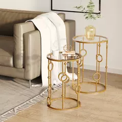 HOMCOM Nesting Round Coffee Table Set of 2 - Gold Tone - 2