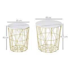 HOMCOM Set of 2 Nesting Side Tables with Storage, Round End Tables Coffee Tables with Steel Frame and Removable Round Top, for Living Room, bedroom, office, White - 3