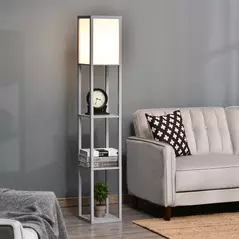 HOMCOM 3-Tier Floor Lamp, Floor Light with Storage Shelf, Reading Standing Lamp with Acrylic Shade for Living Room, Bedroom, Kitchen, Dining Room, Office, Dorm, 160cm, Grey - 2