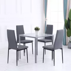 HOMCOM Modern Square Dining Table for 2-4 People, with Glass Top & Metal Legs for Dining Room, Living Room, Grey - 8