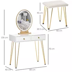 HOMCOM Dressing Table with LED Mirror and Cushioned Stool, Vanity Desk with Acrylic Lipstick Holder and 2 Drawers, Makeup Table for Bedroom, White - 3