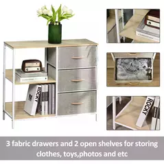 HOMCOM Chest of Drawers Storage  Dresser Cabinet Organizer with 3 Fabric Drawers and 2 Display Shelves for Living Room, Bedroom, Hallway, Beige - 4