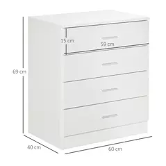 HOMCOM Chest of Drawers, 4 Drawers Storage Cabinet with Metal Rails, Anti-Tip for Playroom, Nursery Room, Hallway, etc - 3