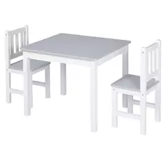 HOMCOM Kids Table and Chair Set 3 Pieces Toddler Preschoolers Desk with 2 Chairs for Indoor Study Rest Snack Time Grey - 1